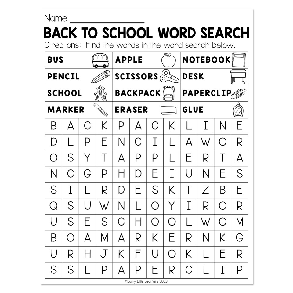 back to school bonus pack independent activities back to school word search lucky little learners