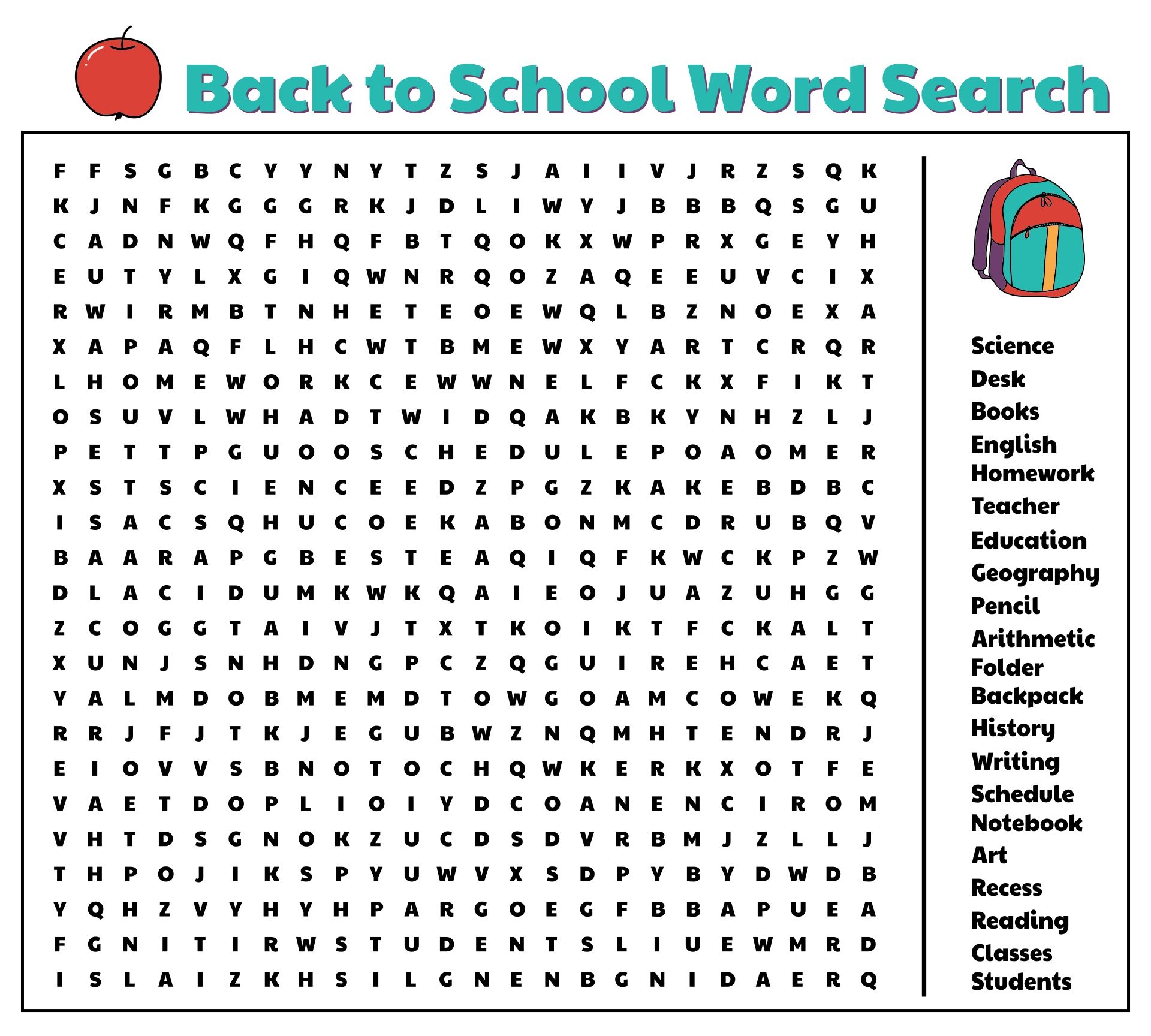 High School Word Search Printable