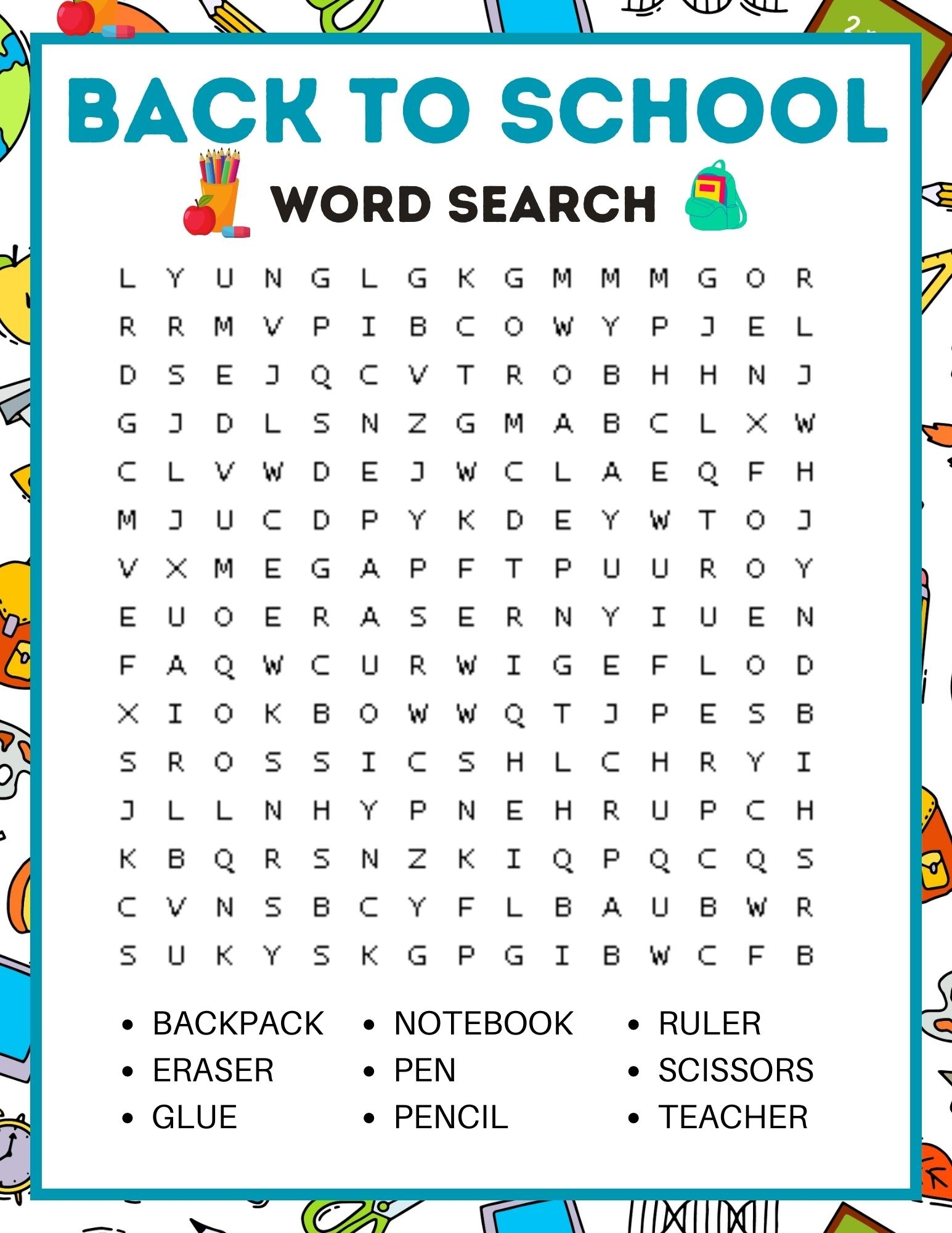Back To School Word Search First Day Of School Activities School Games For Kid Made By Teachers