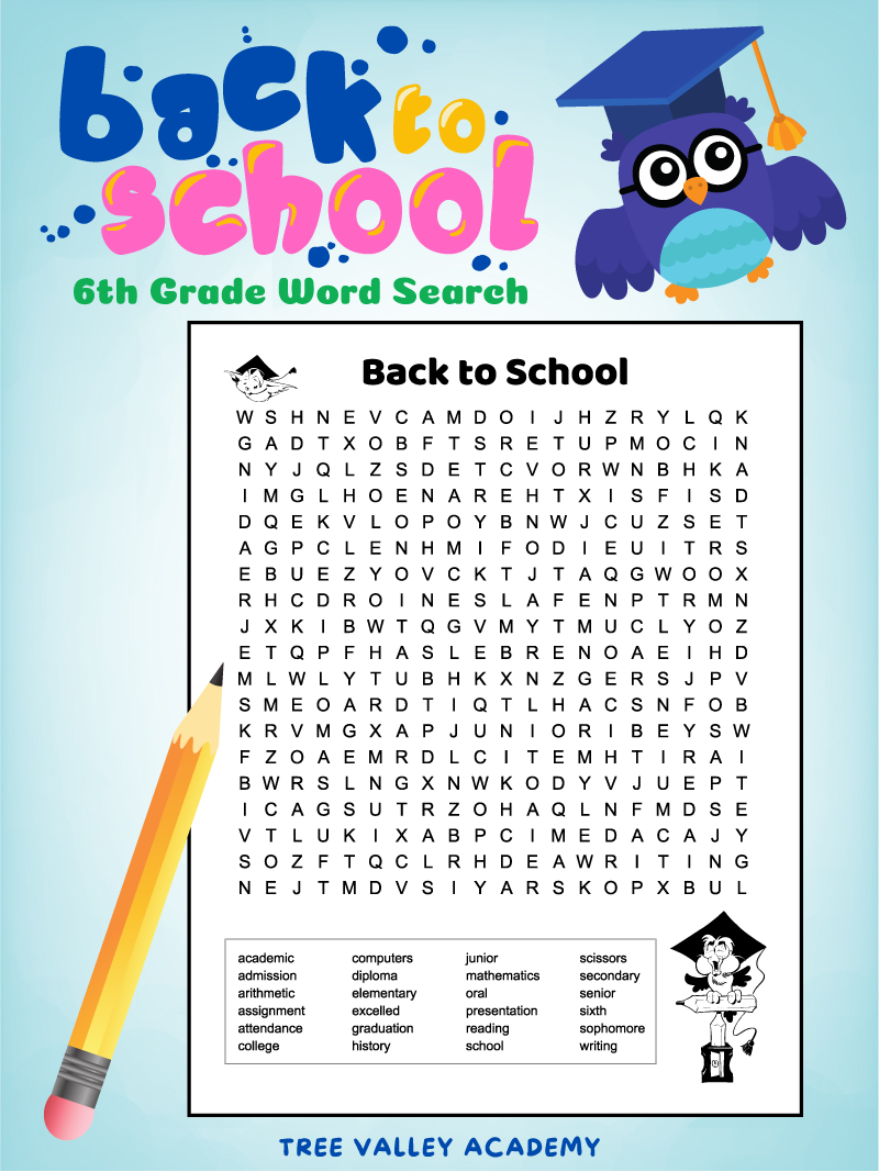 Back To School Word Search For Grade 6 Students Worksheets Library