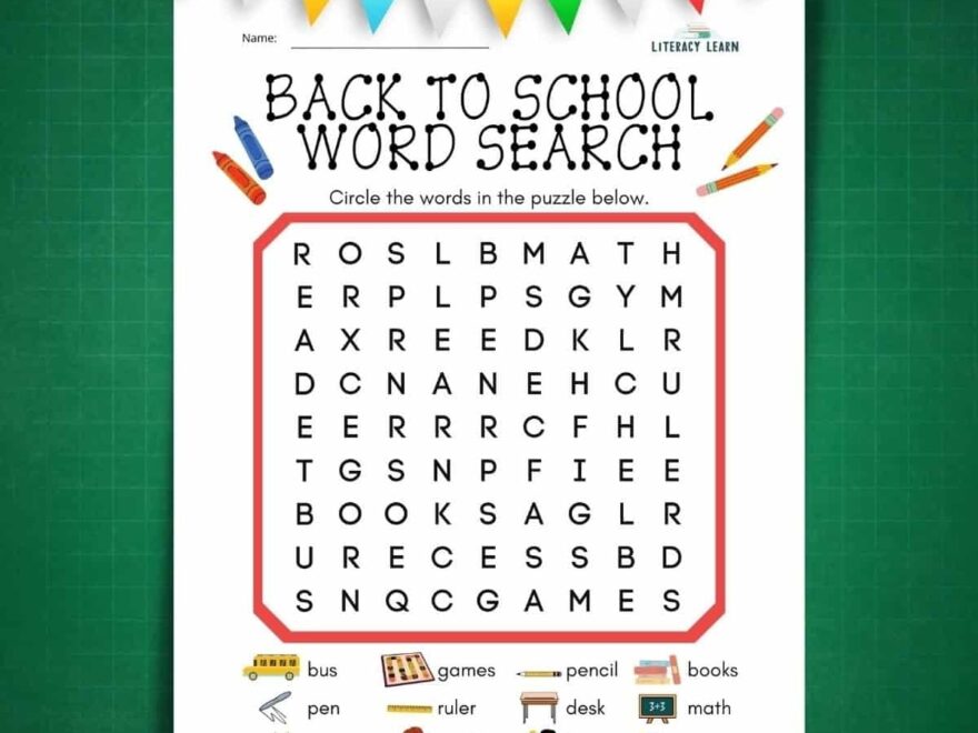 Back To School Word Search Free Printable Literacy Learn