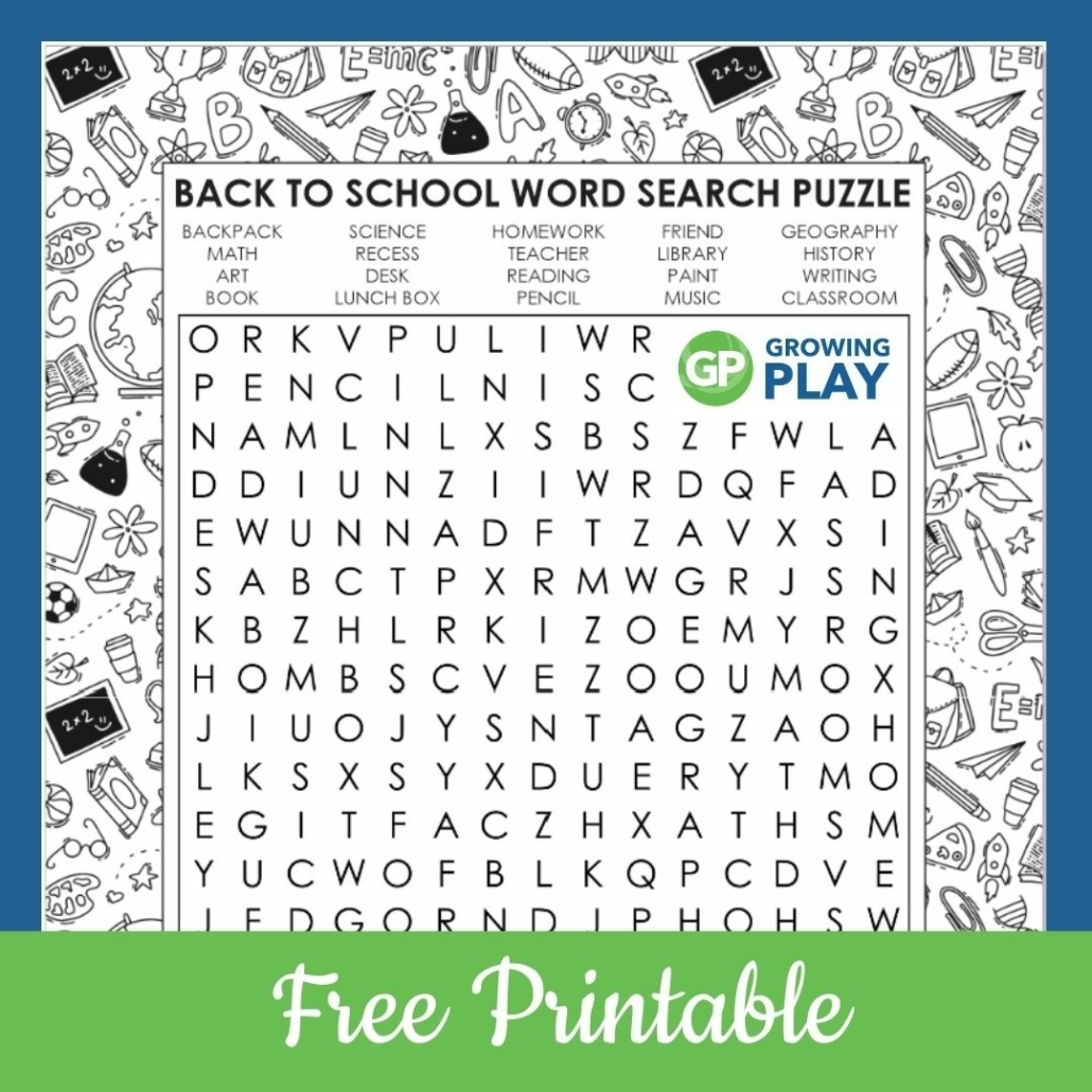 Back To School Word Search Free Printable PDF Growing Play