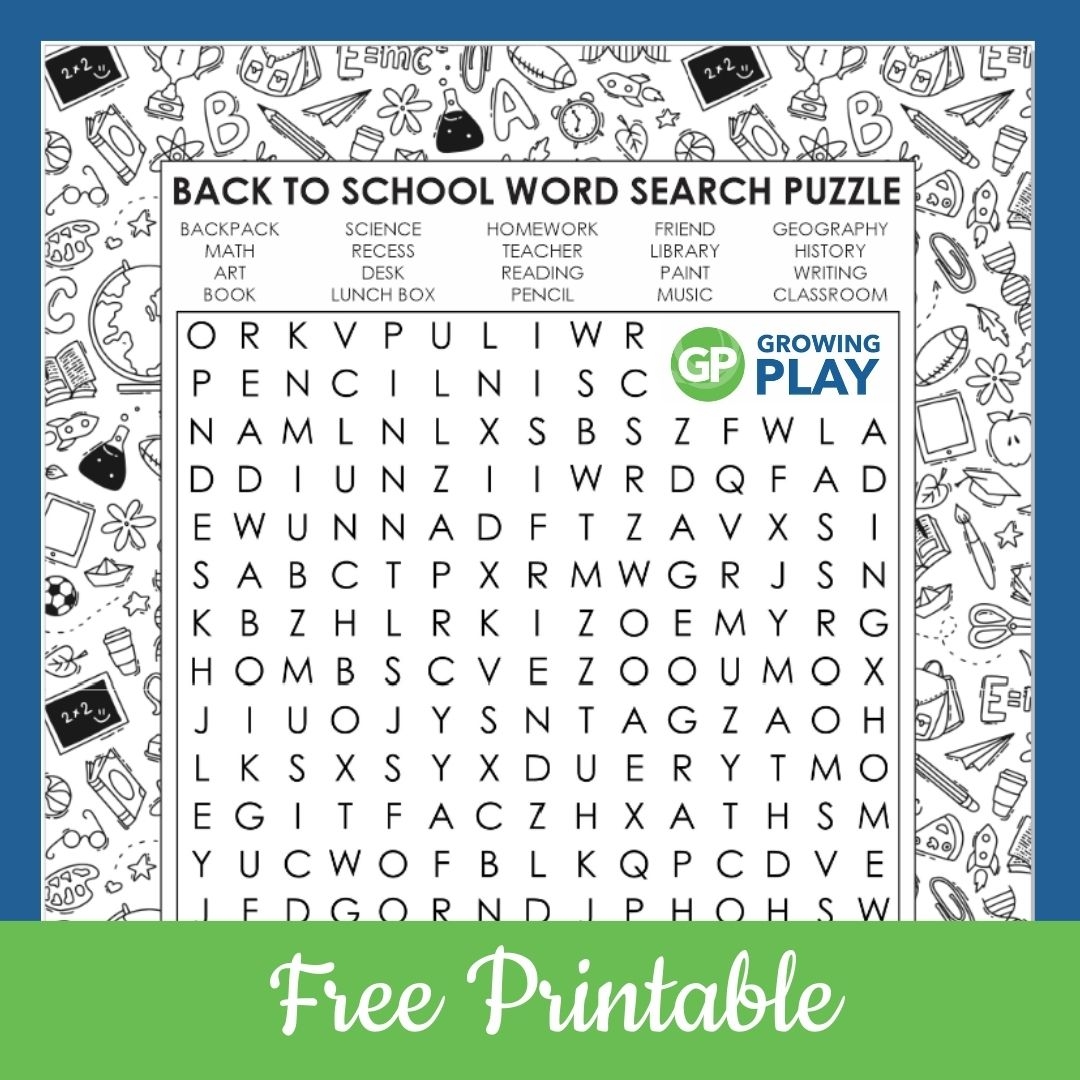 Back To School Word Search Free Printable PDF Growing Play
