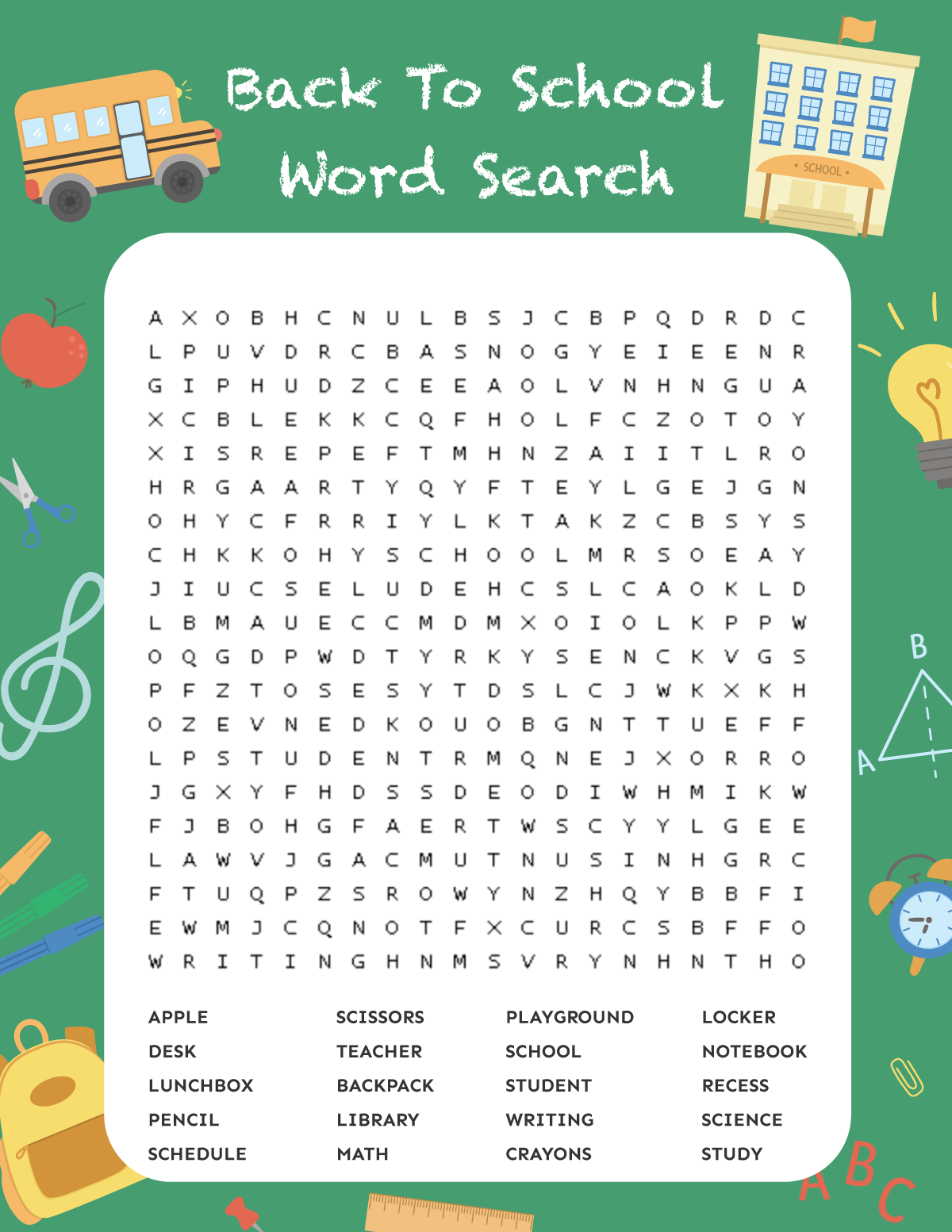 Back To School Word Search FREE Printable Play Party Plan