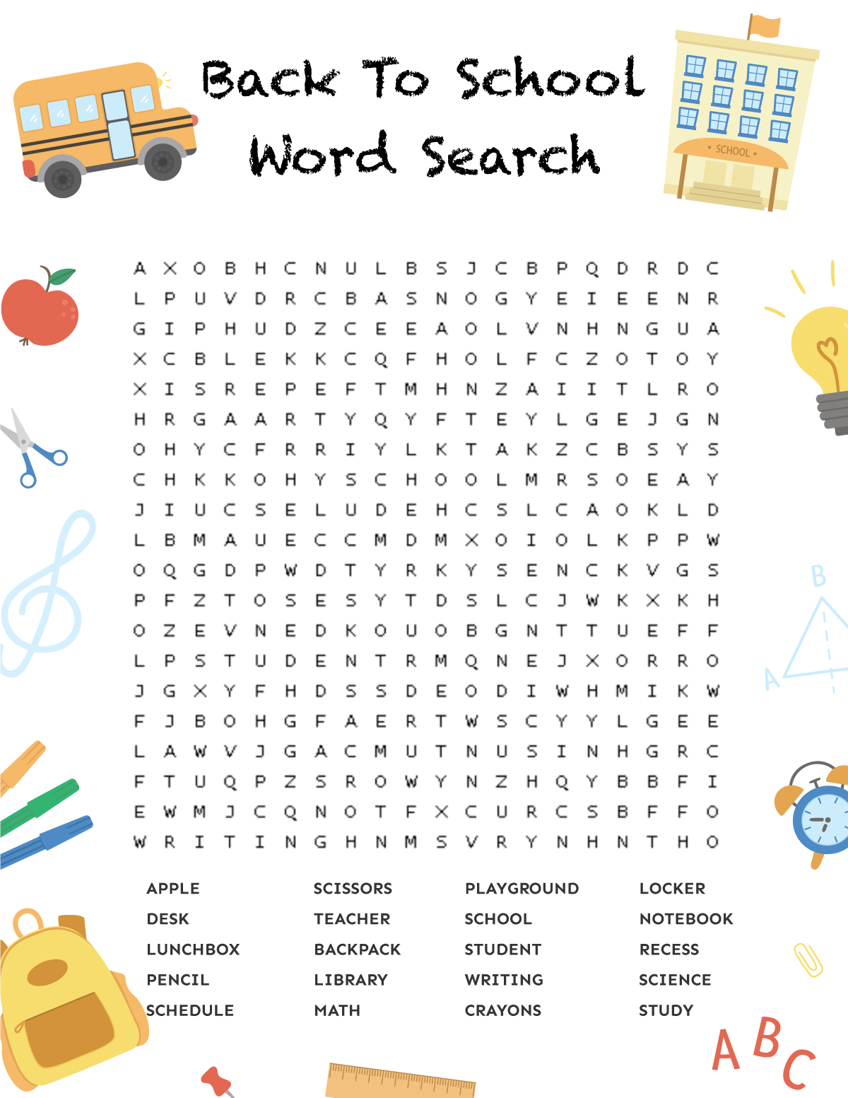 Printable Library Word Search