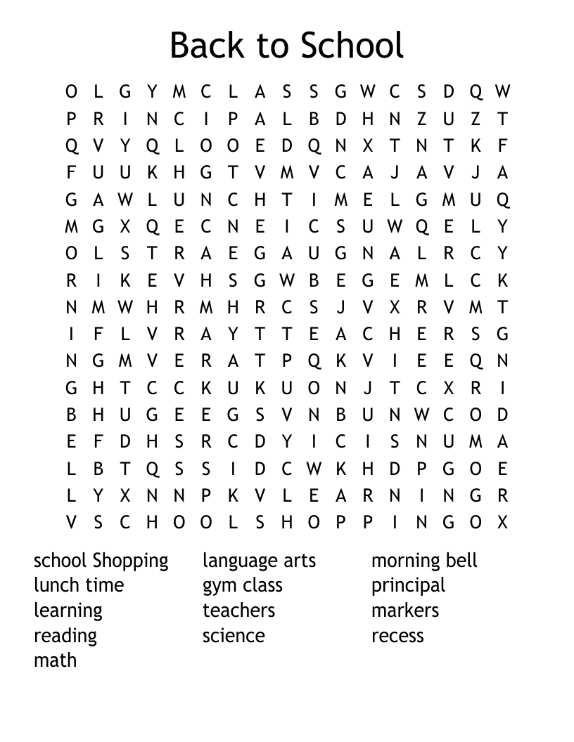 Back To School Word Search WordMint