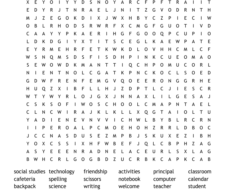 Back To School Word Search WordMint