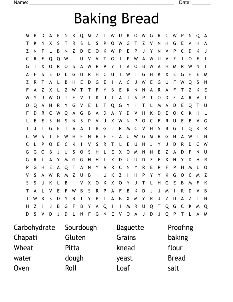 Baking Bread Word Search WordMint