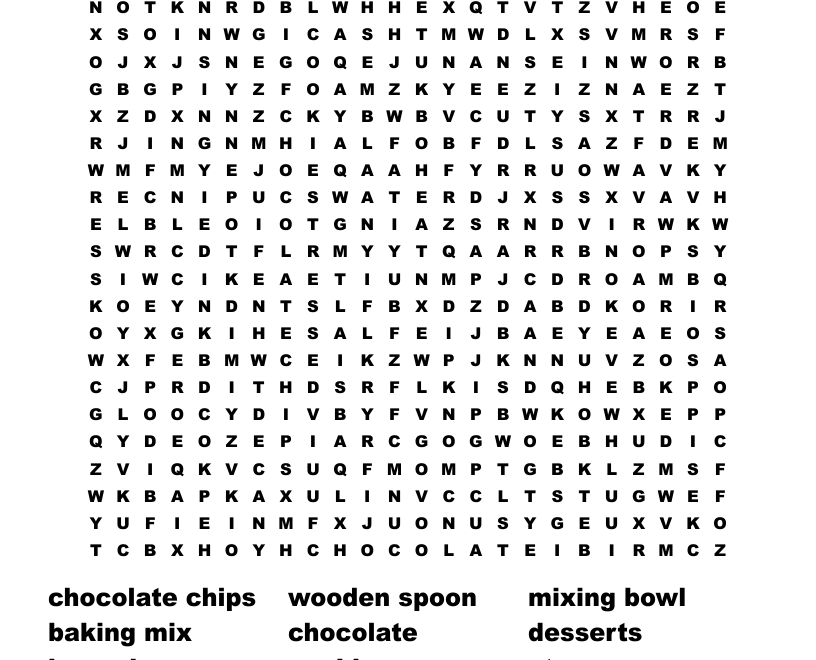 Baking Cooking Word Search WordMint