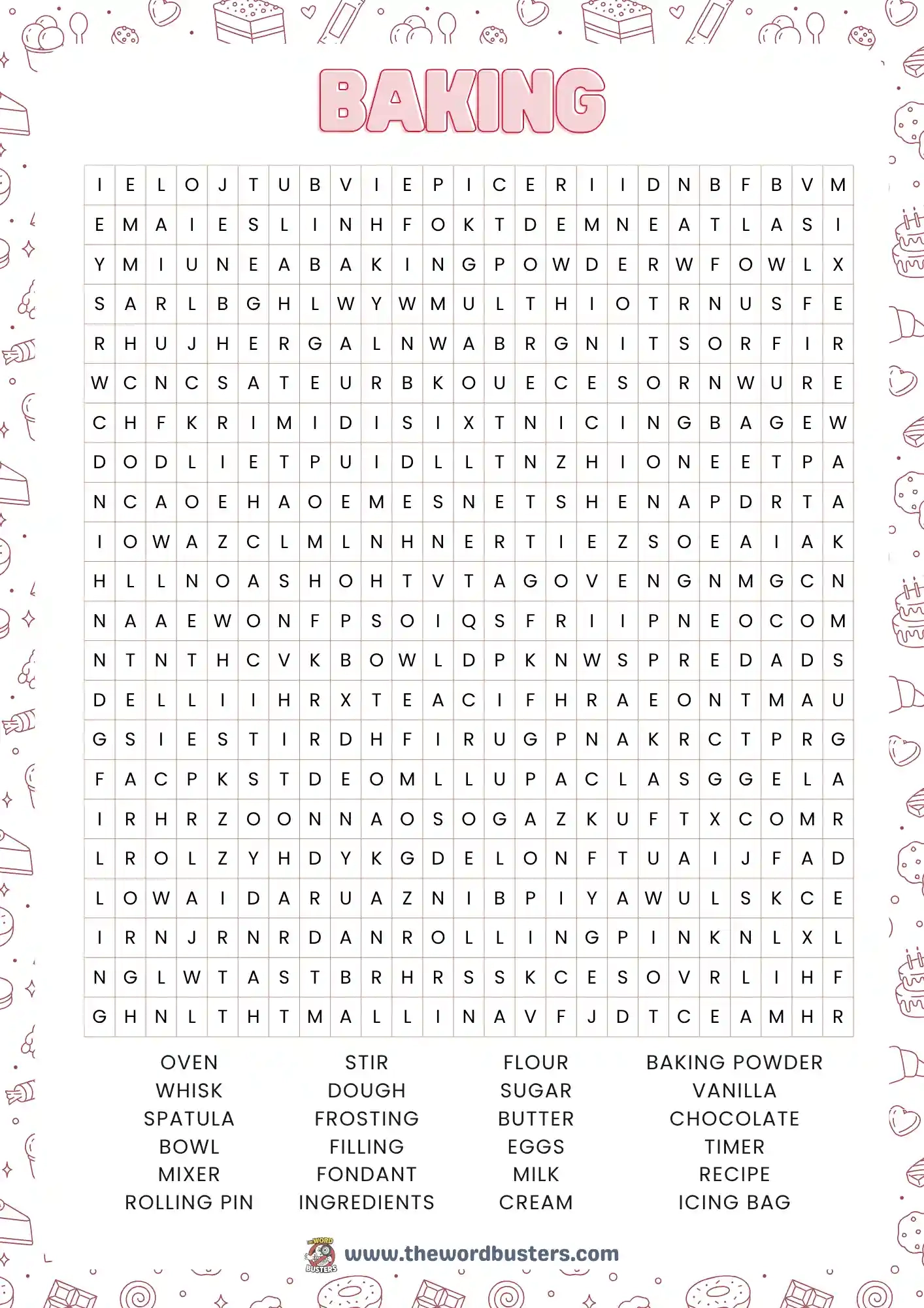 Baking Word Search Printable