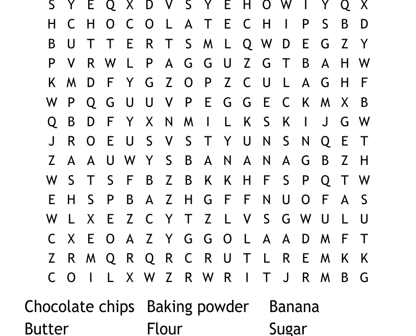 Baking Word Search WordMint