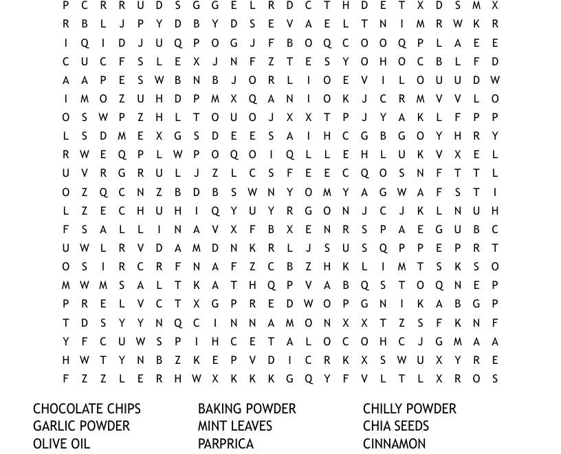 Baking Word Search WordMint