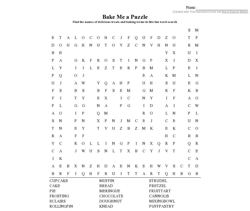 Baking Word Search 