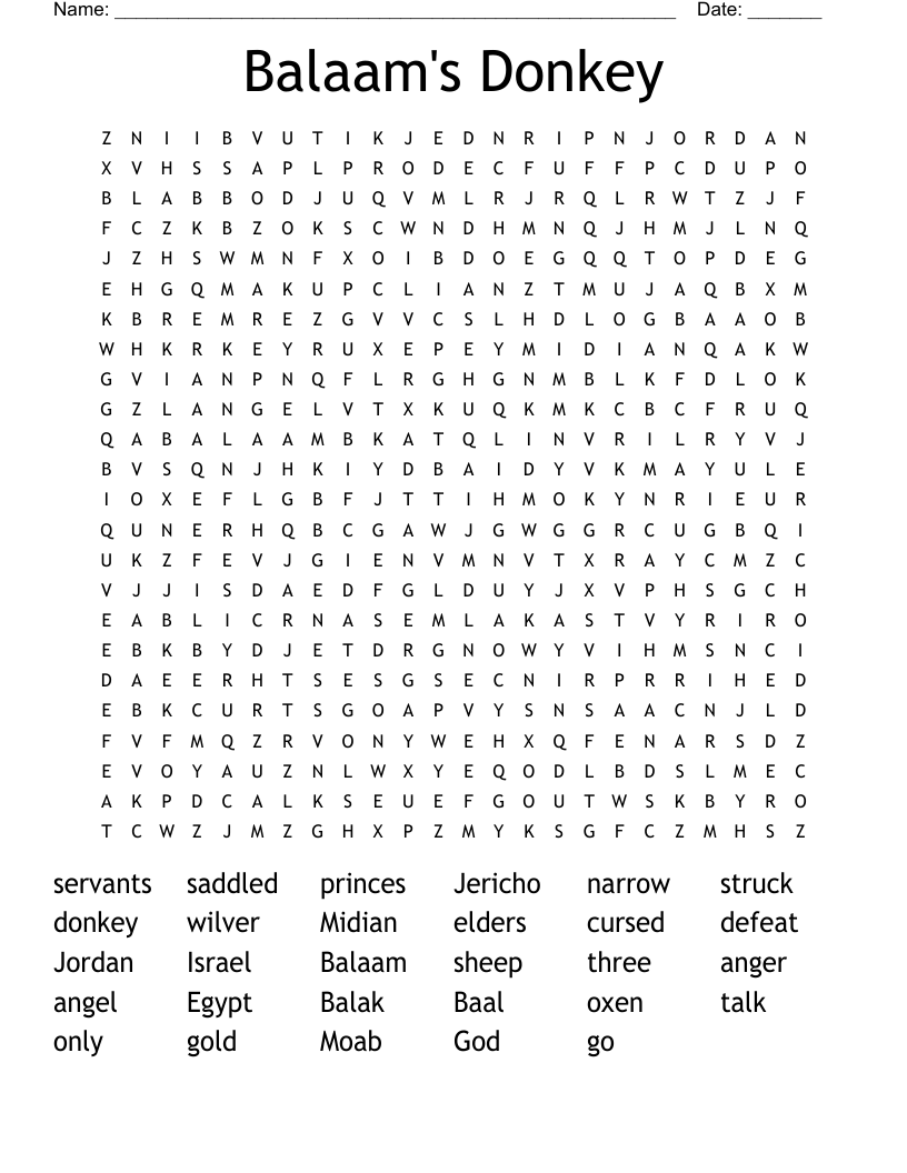Balaam s Donkey Word Search WordMint