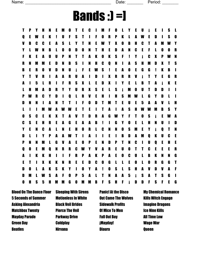 Bands Word Search WordMint