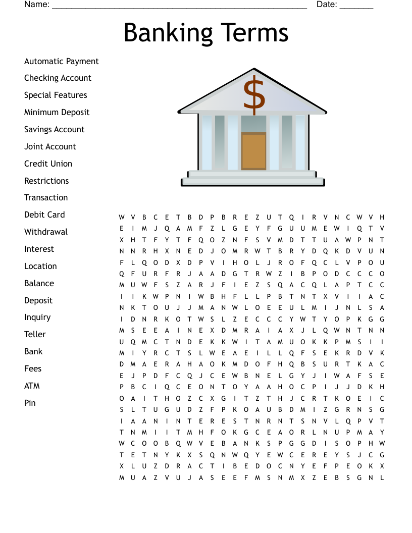 Banking Terms Word Search WordMint