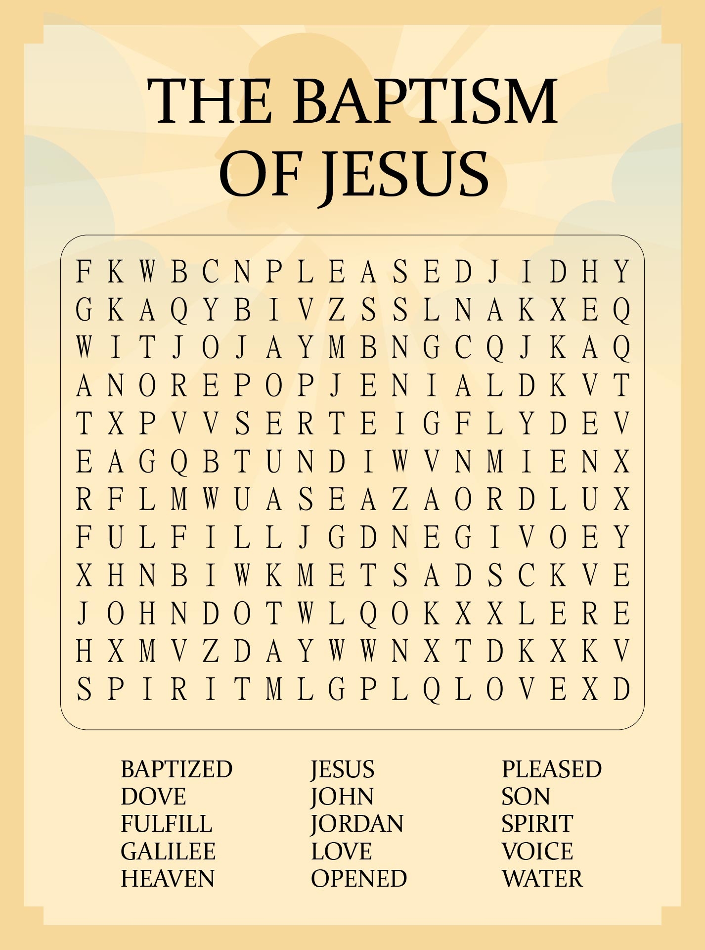 Printable Word Search About Jesus Baptism