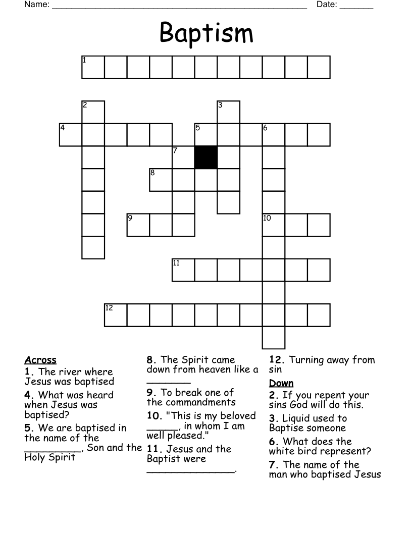 Baptism Of Jesus Crossword WordMint