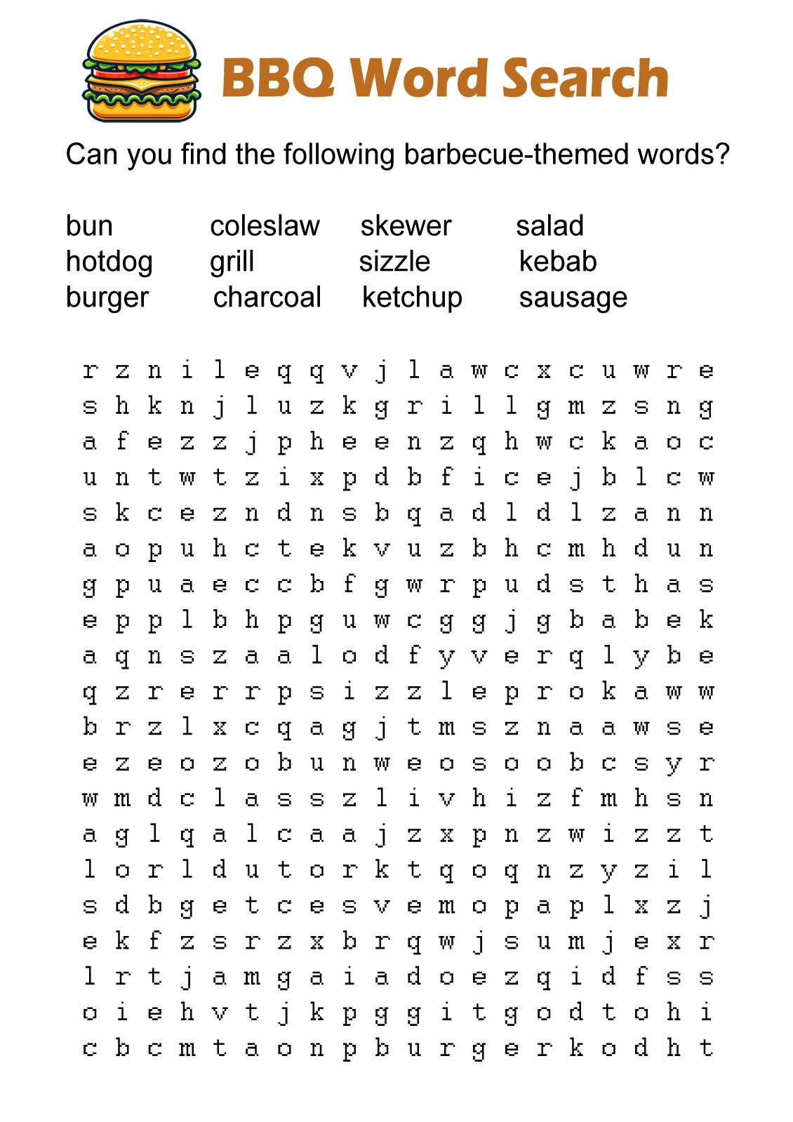 Barbecue Word Search Rooftop Post Printables