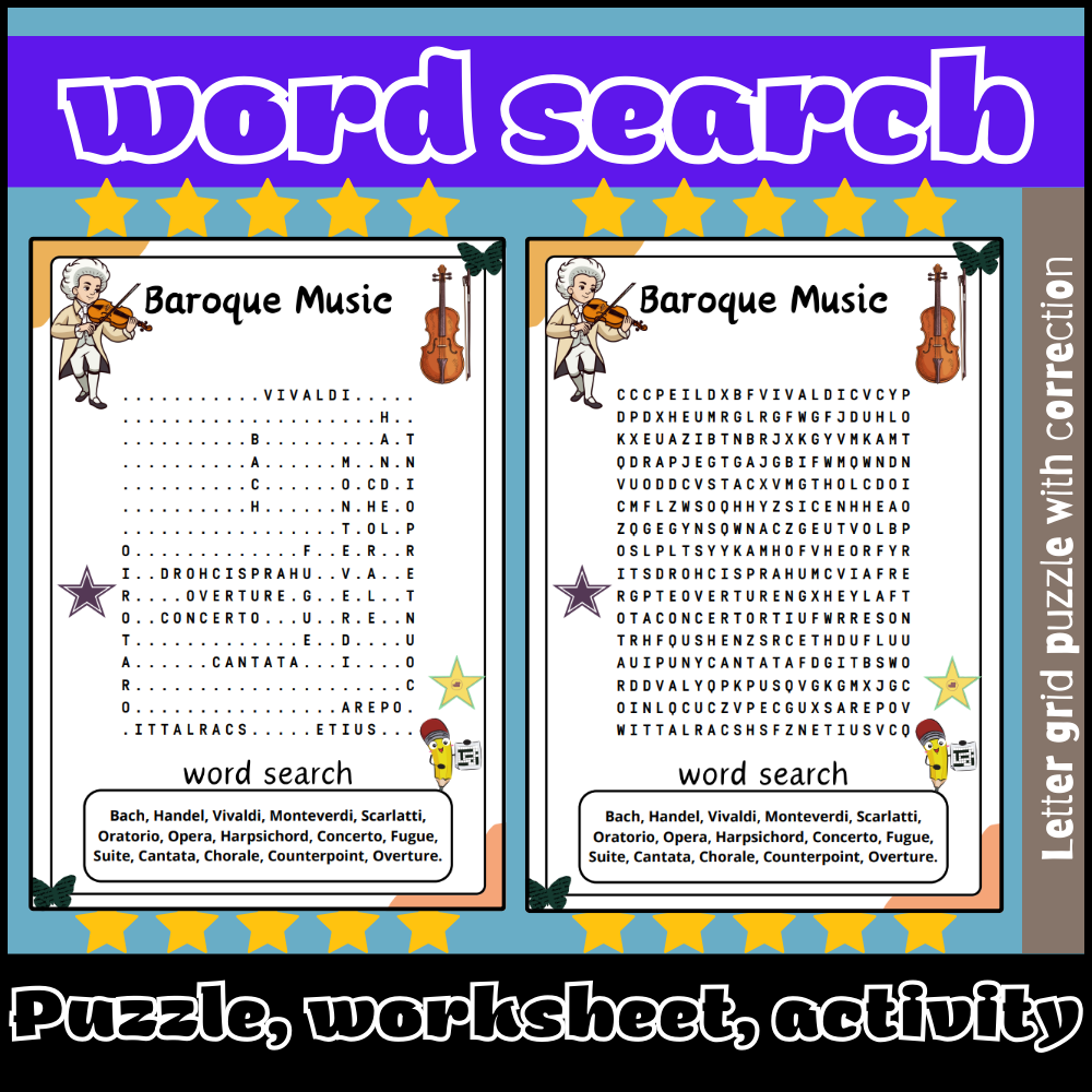 Baroque Music Word Search Puzzle Worksheet Activity Made By Teachers