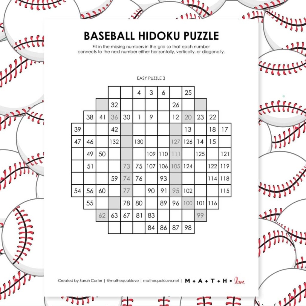 baseball hidoku logic puzzles math love