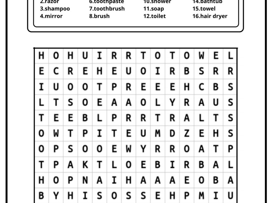 Bathroom Word Search Ezpzlearn