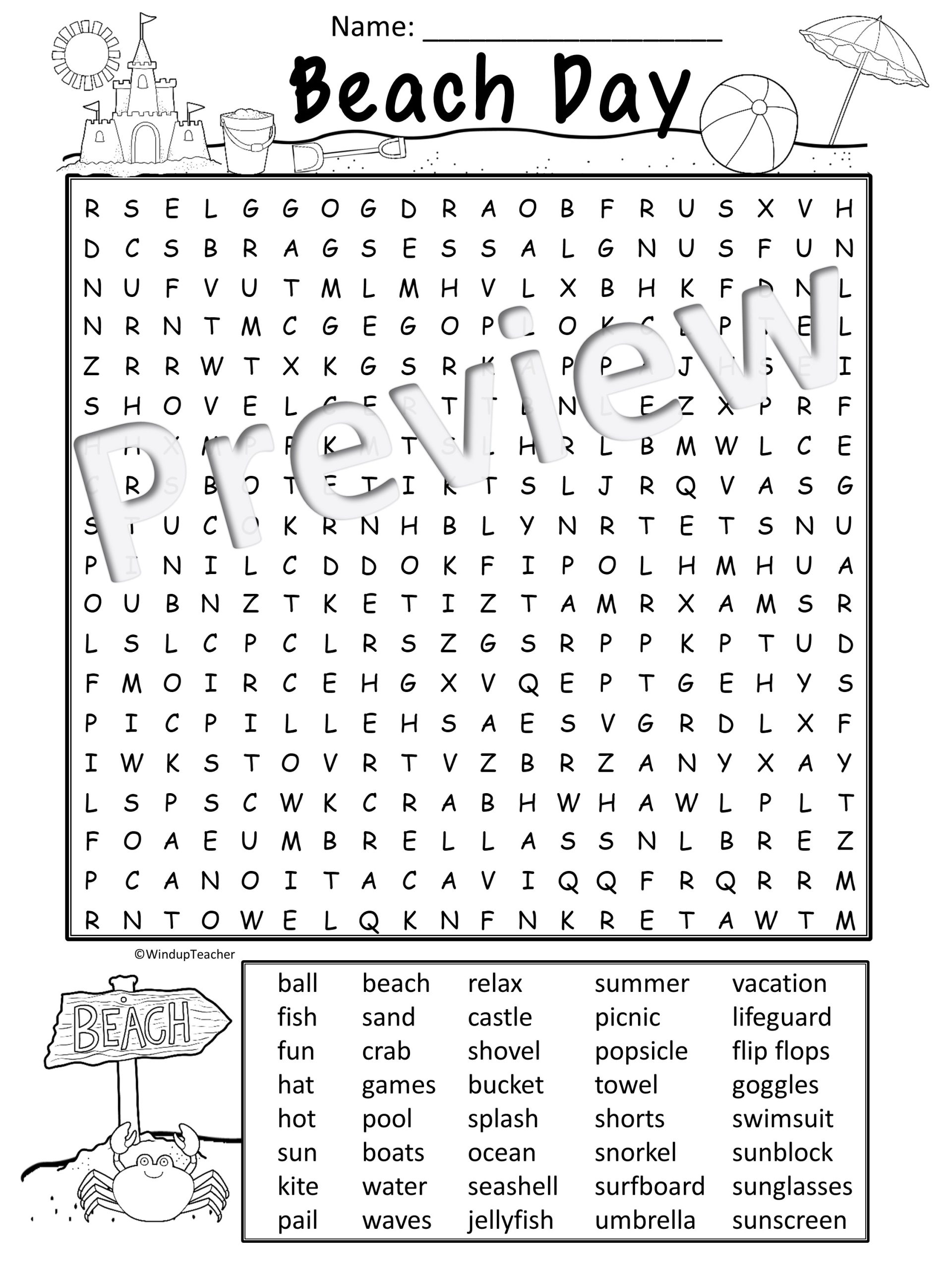 Beachy Word Search Printables