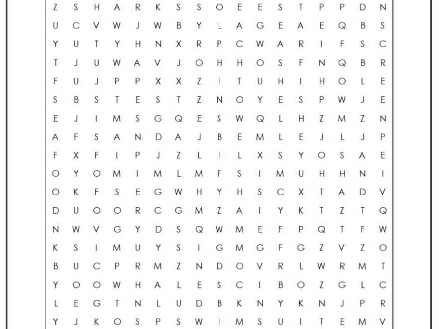 Beach Items Word Search Monster Word Search