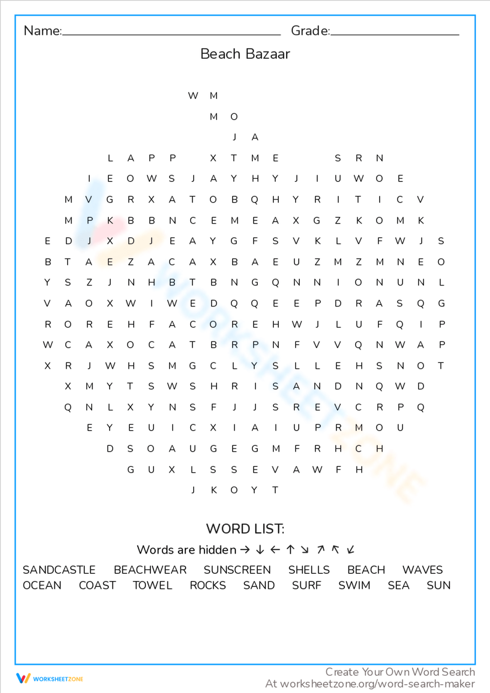Printable Beach Word Search Puzzles