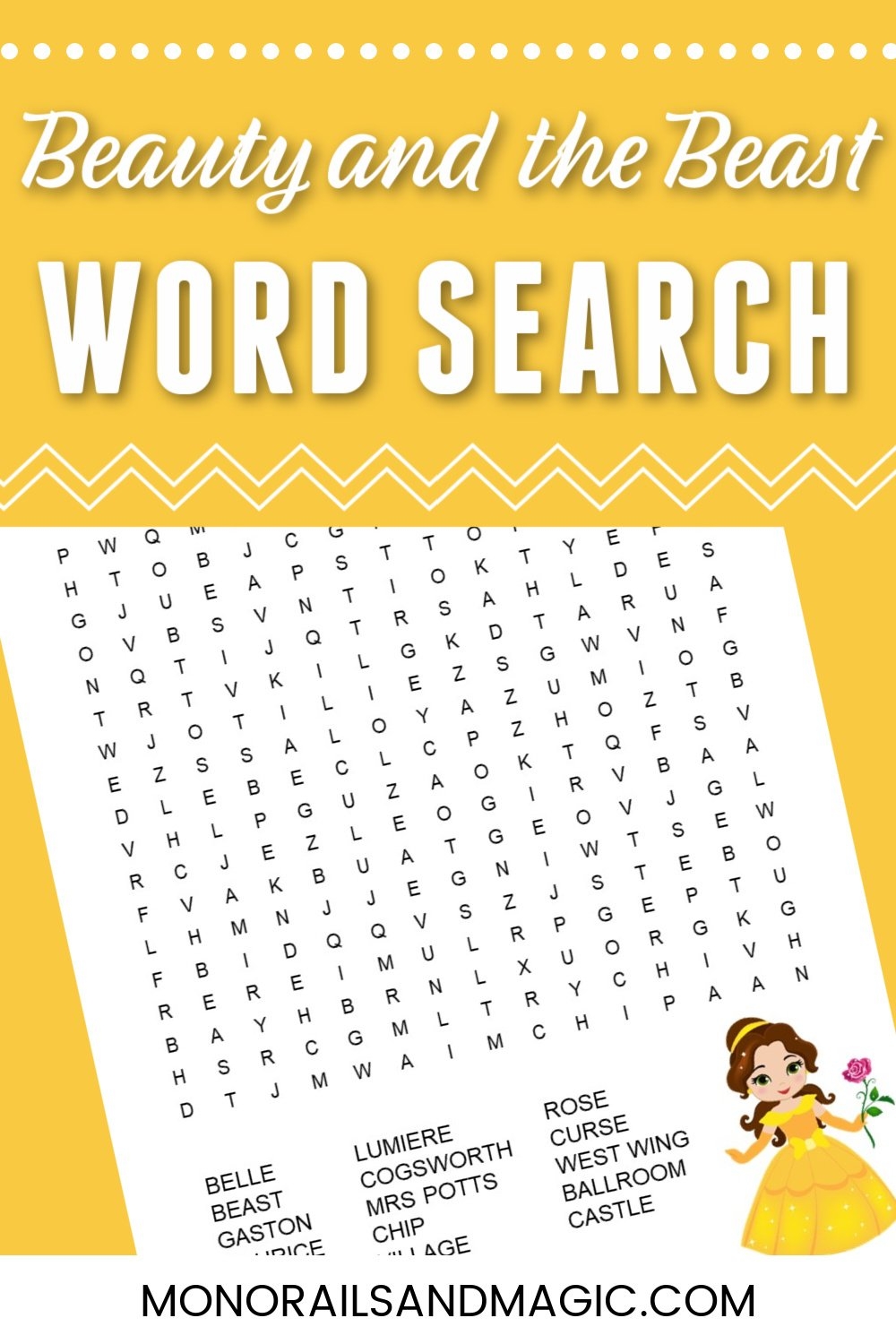 Beauty And The Beast Word Search Free Printable Monorails And Magic