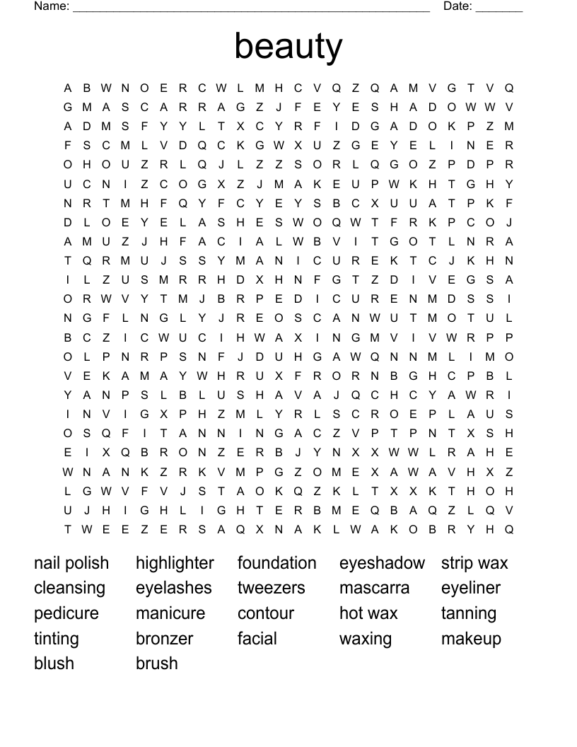 Beauty Word Search WordMint