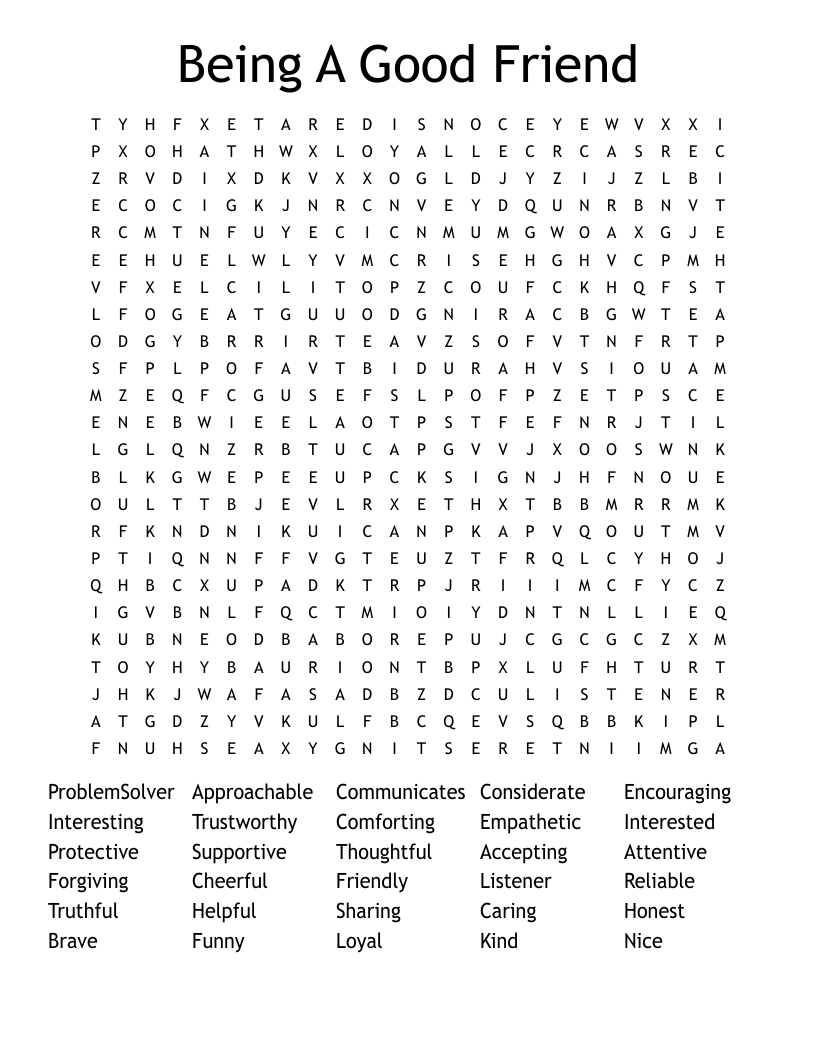 Being A Good Friend Word Search WordMint