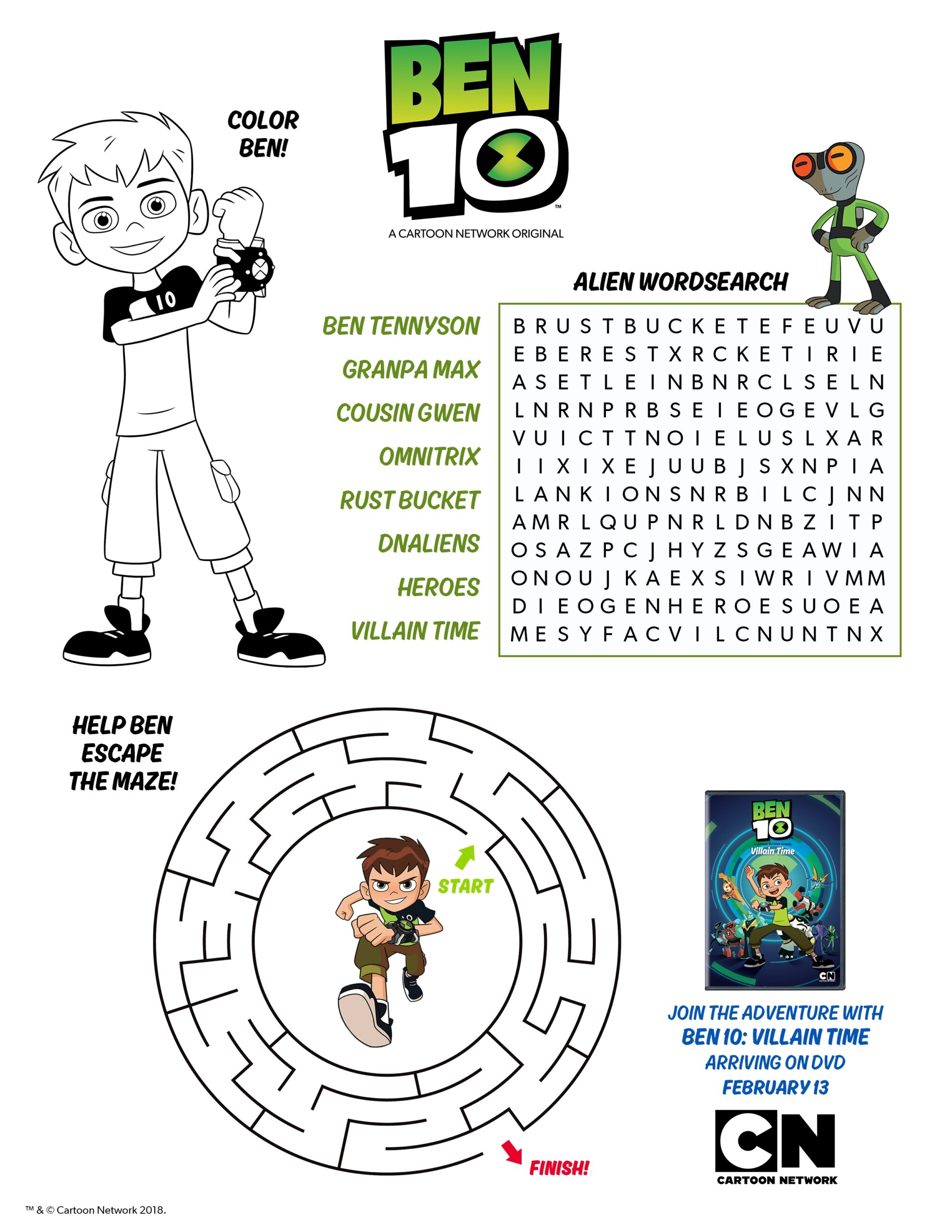 Ben 10 Villain Time Activity Sheet Ben10 