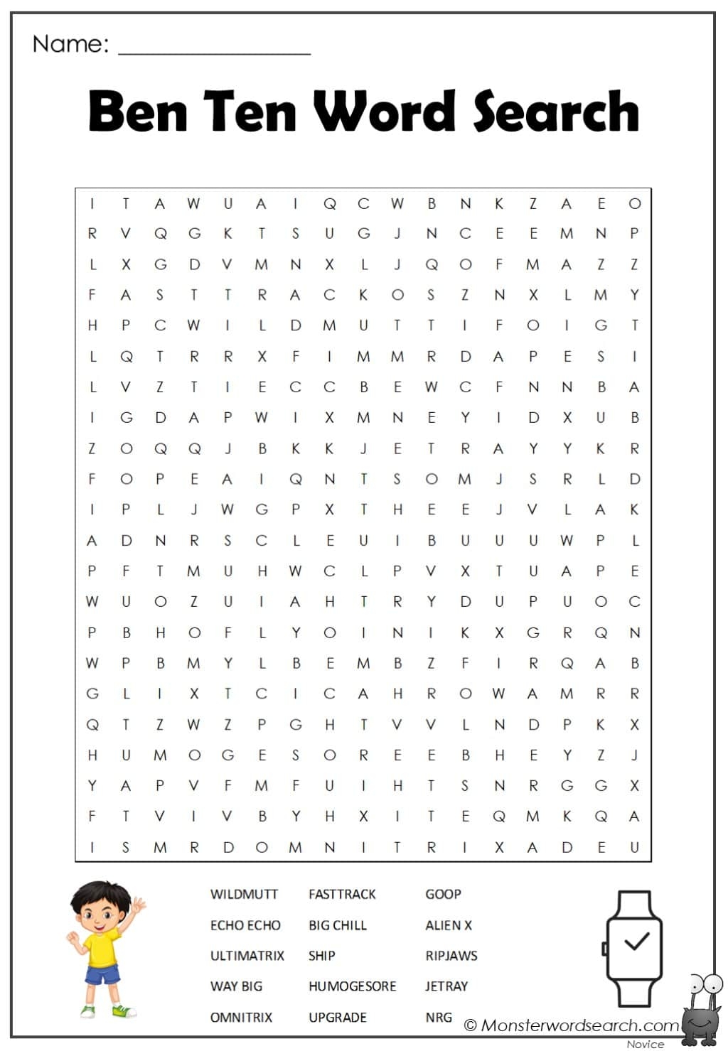 Ben Ten Word Search Monster Word Search