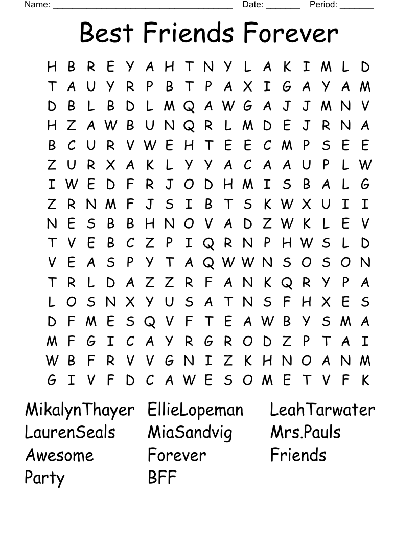 Best Friends Forver Word Search WordMint