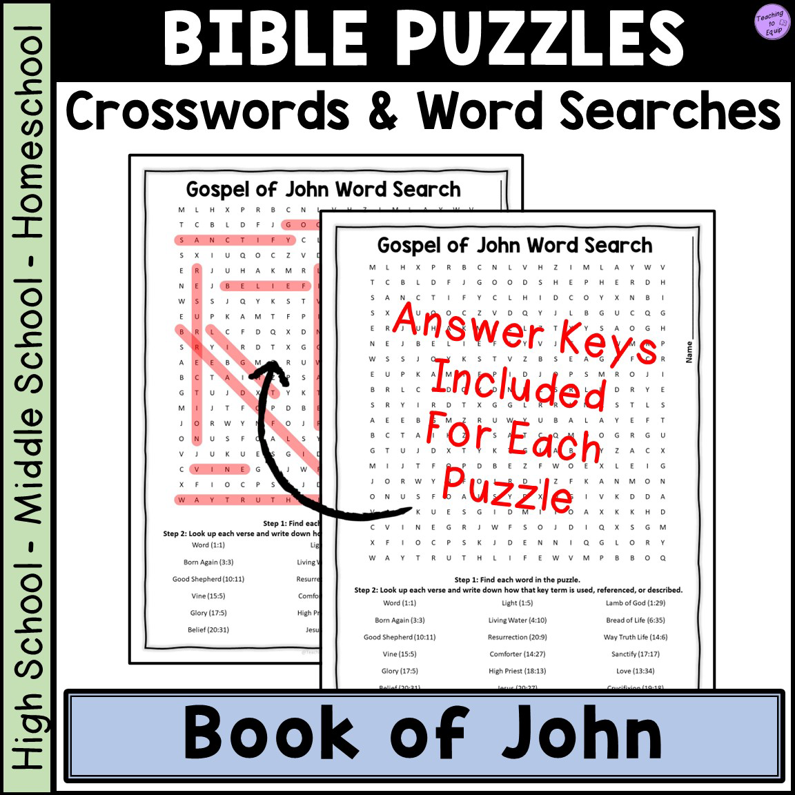Bible Book Of John Crossword Word Search Puzzle Activities Classful