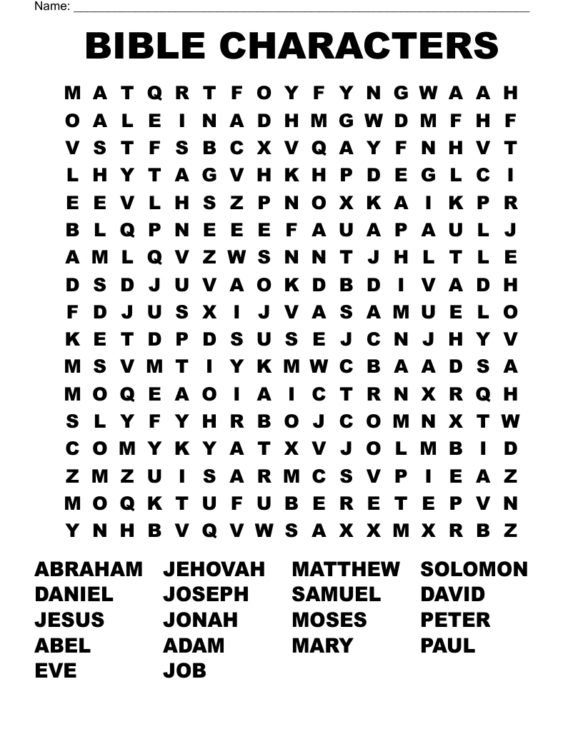 Bible Characters Word Search WordMint