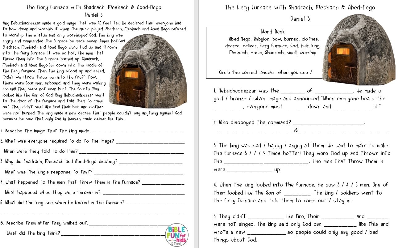 Free Printable Fiery Furnace Word Search Puzzle