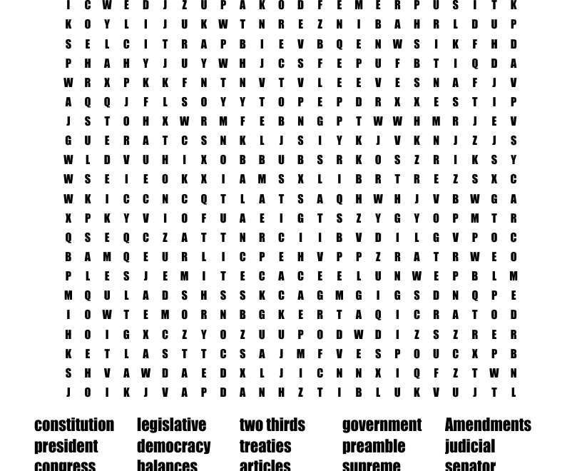 Bill Of Rights Word Search WordMint