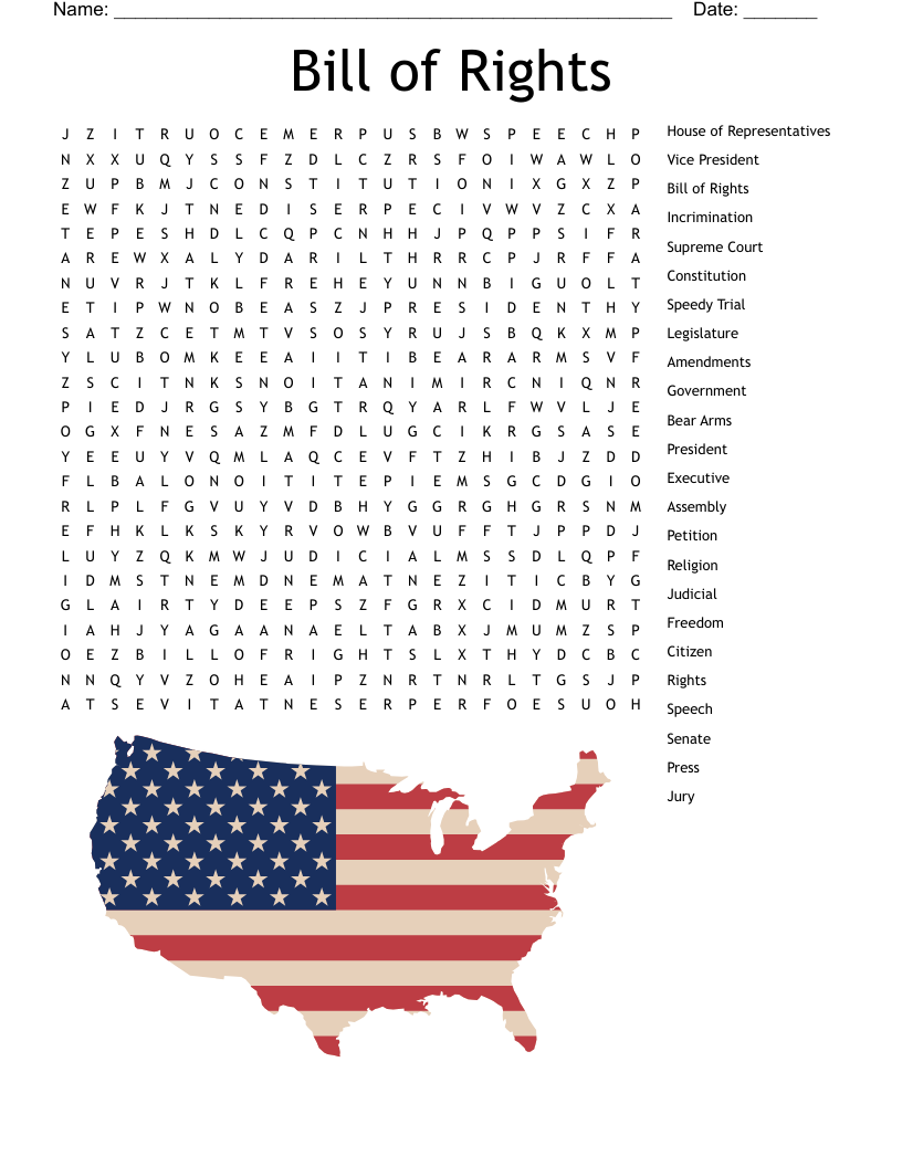 Bill Of Rights Word Search WordMint