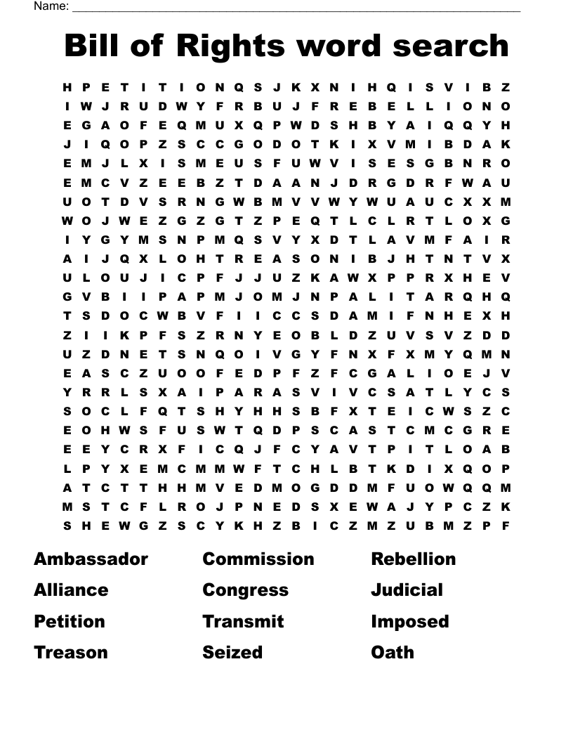 Bill Of Rights Word Search WordMint