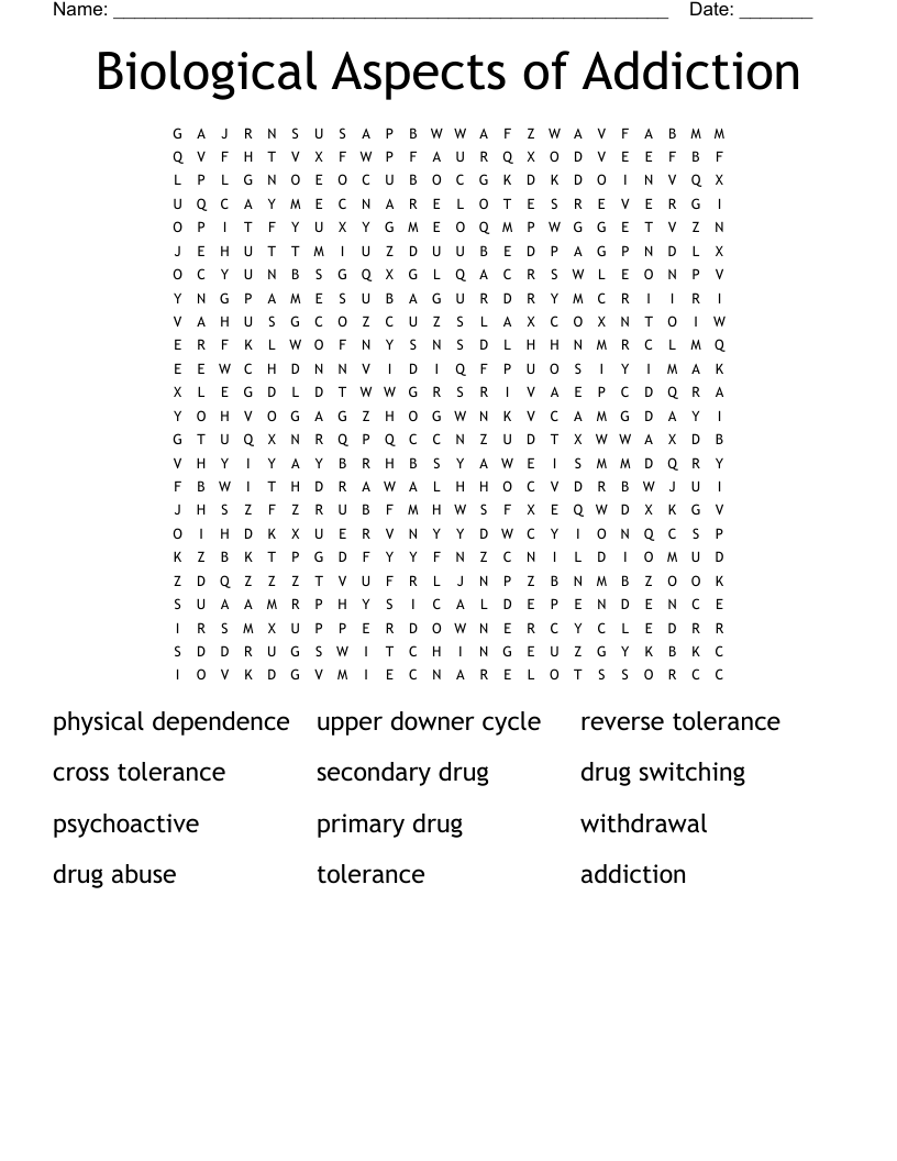 Biological Aspects Of Addiction Word Search WordMint