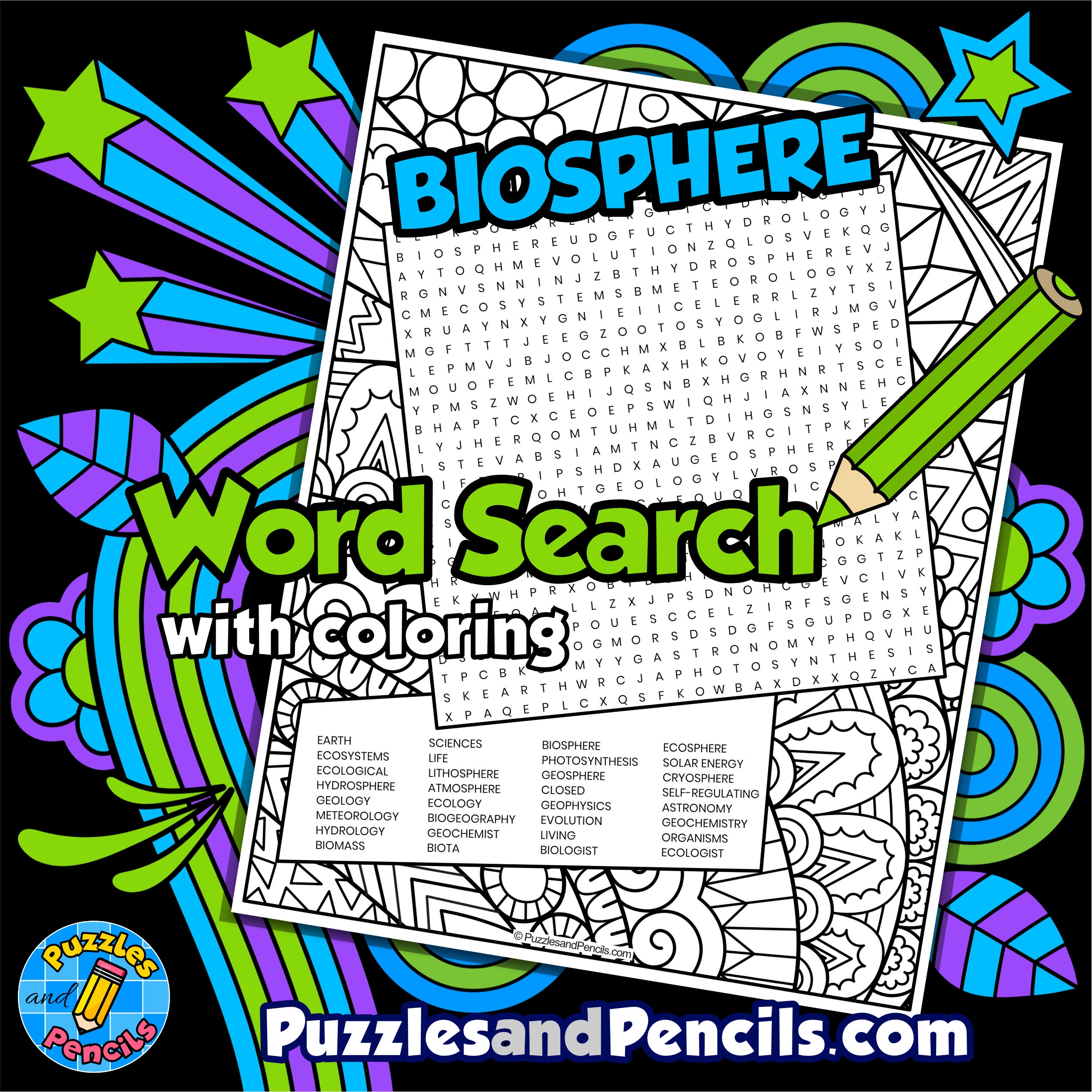 Biosphere Word Search Puzzle With Coloring Earth Sciences Wordsearch Made By Teachers