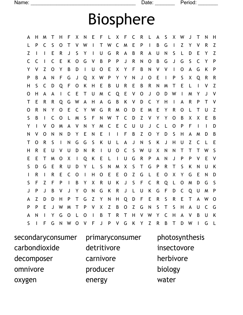 Biosphere Word Search WordMint