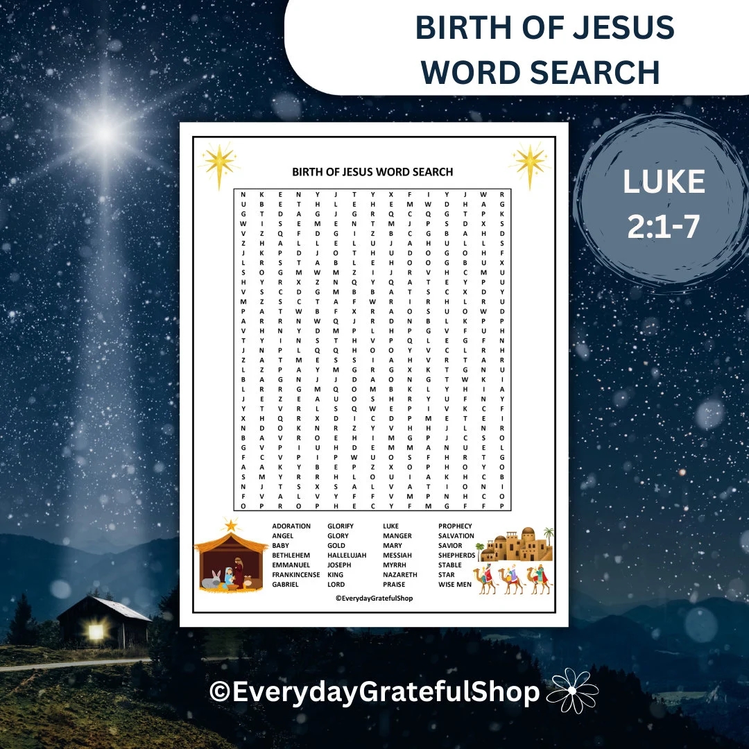 Birth Of Jesus Word Search Christmas Word Search Puzzle Educational Word Search Holiday Activity Bible Word Search Festive Word Search Etsy
