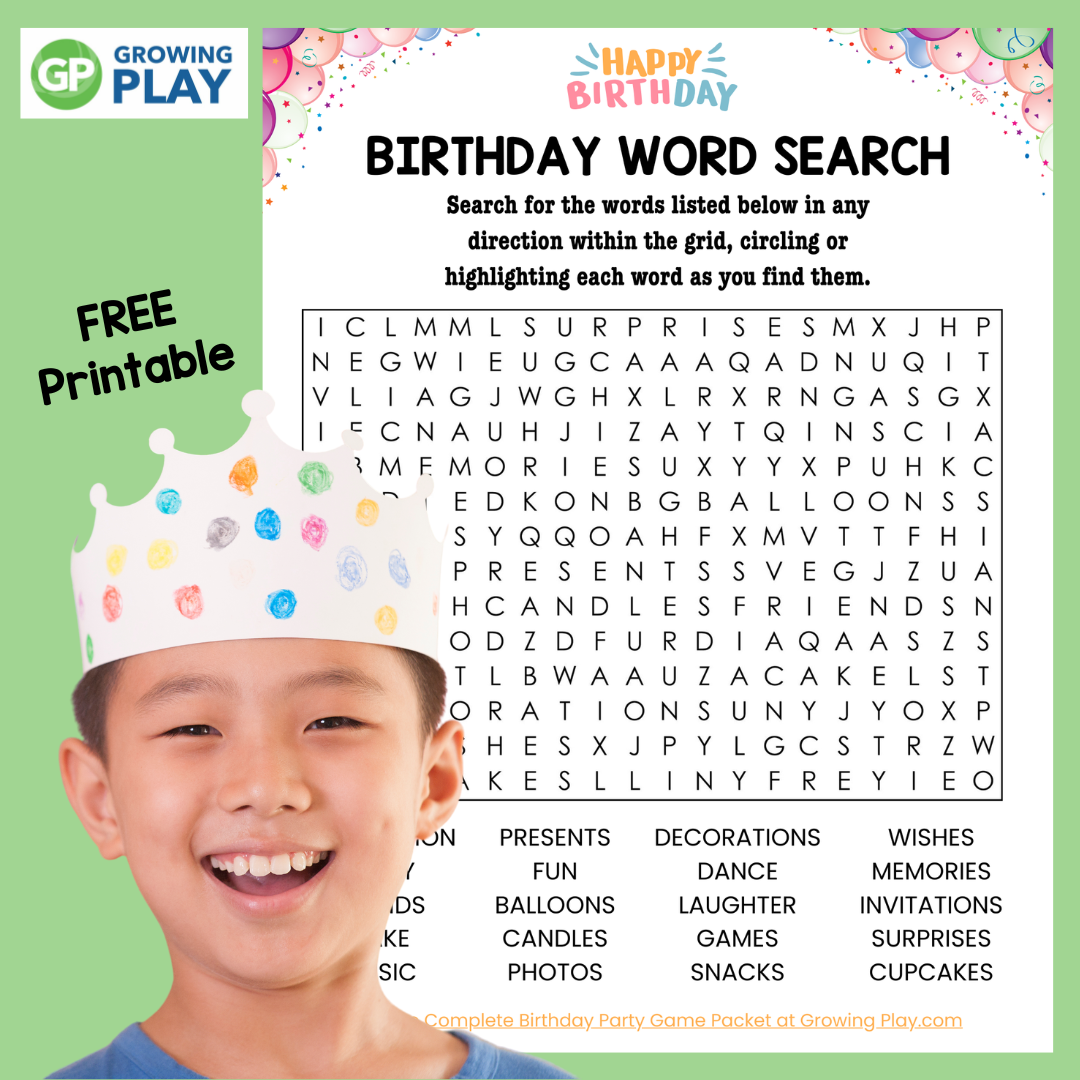 Birthday Party Word Search Free Printable Puzzle Growing Play Birthday Party Word Search Free Printable Puzzle Growing Play