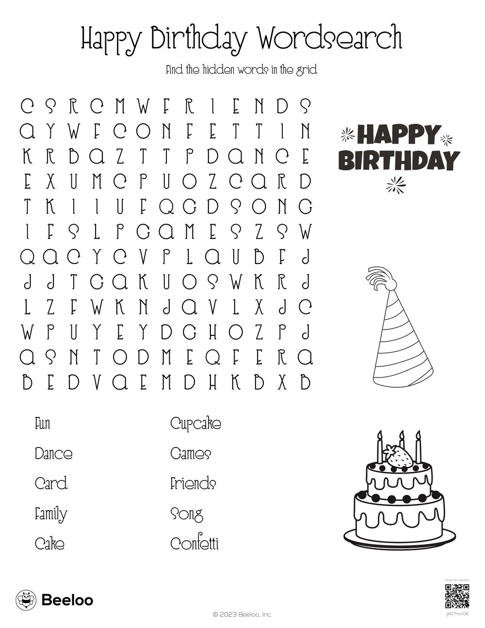 Birthday themed Word Searches Beeloo Printable Crafts And Activities For Kids