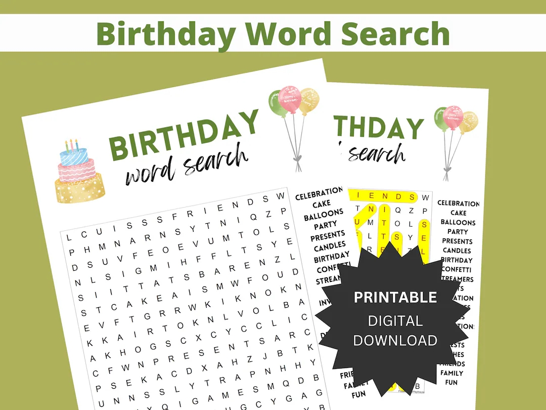 Word Search Printable Birthday