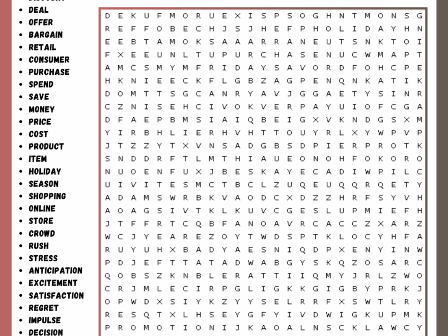 BLACK FRIDAY WORD SEARCH PUZZLE WORKSHEET ACTIVITY Made By Teachers