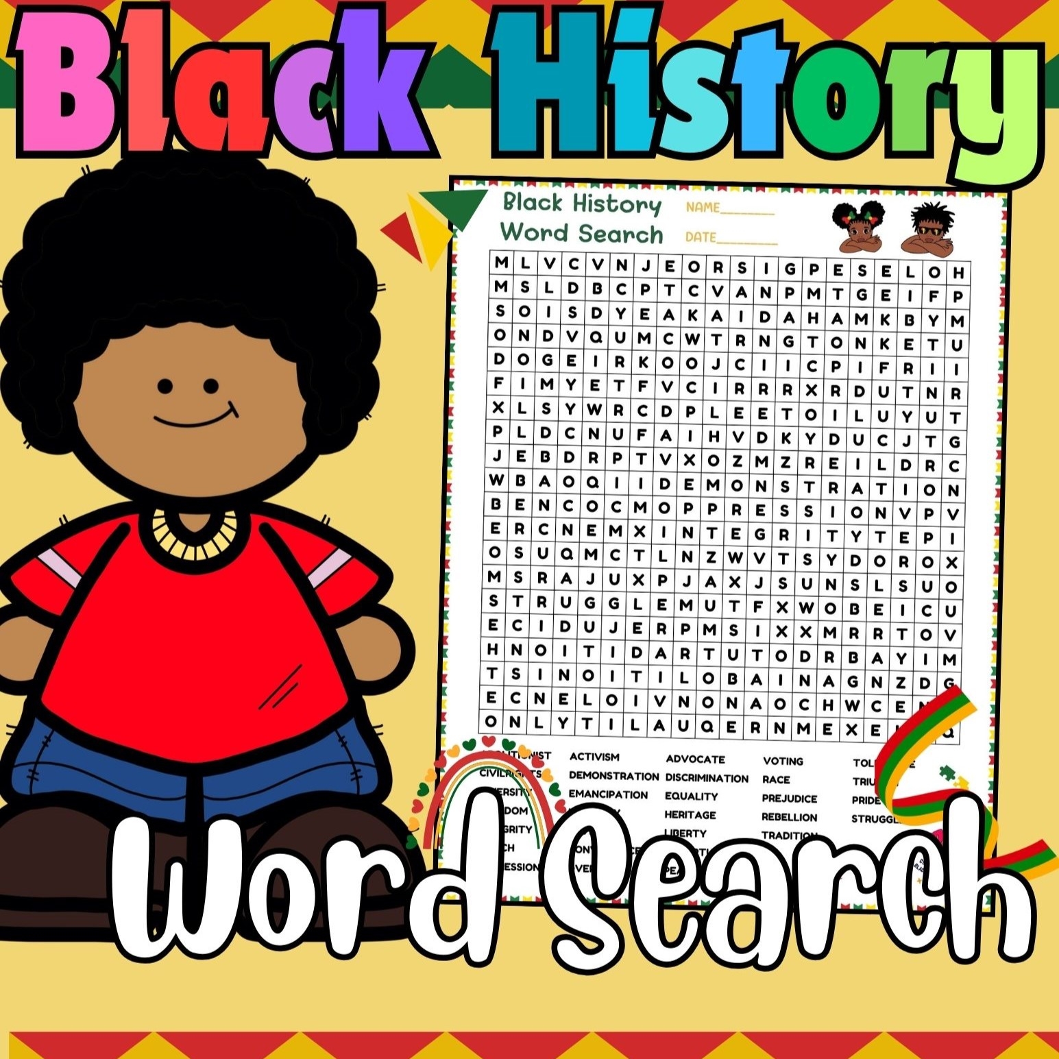 black history month word search worksheet puzzle for 3rd 4th 5 th 6th grade made by teachers